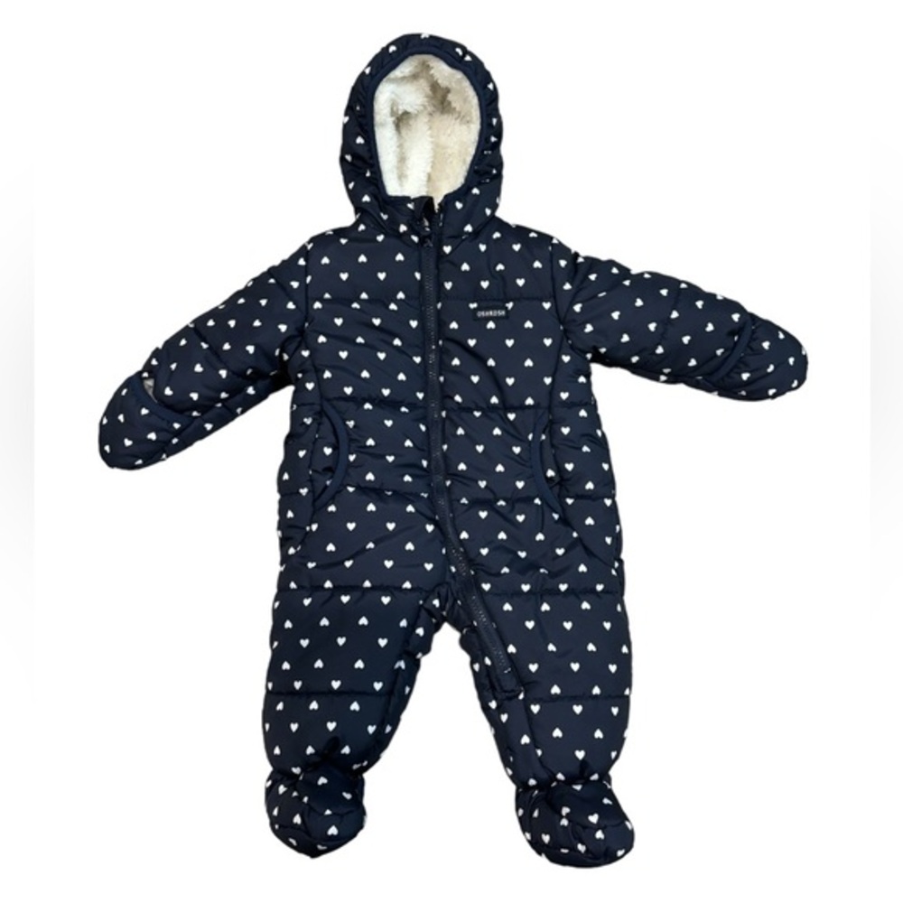 OshKosh B'Gosh Baby Infant Toddler Girls Bunting Snow Suit Navy Hearts 12 months